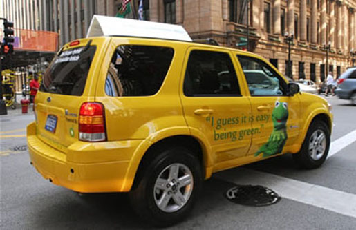 The Ford Escape Hybrid taxi cab in New York City. [CREDIT: ALLWORLD AUTO]