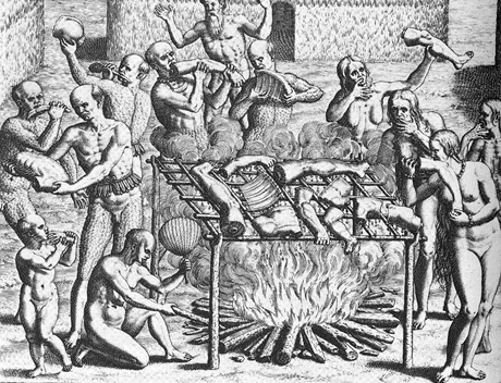 Cannibalism in Brazil in 1557, as described by Hans Staden and painted by Os Filhos de Pindorama.