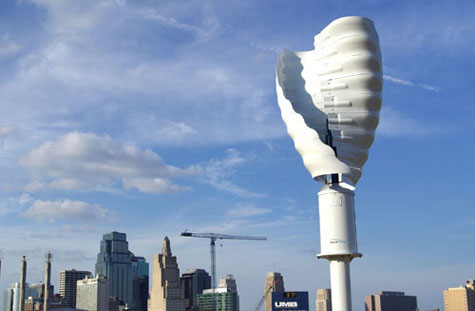 An urban helical turbine at work. [Credit: Helix Wind]