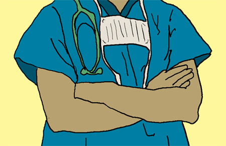 Snazzy green or blue scrubs may have substance in addition to style. <br>[Illustration: Molika Ashford]