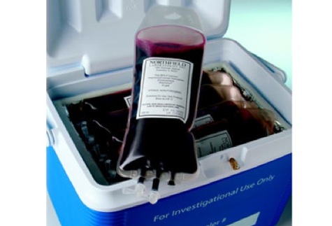A cooler full of Northfield lab's artificial blood.  [Credit: Northfield Laboratories]