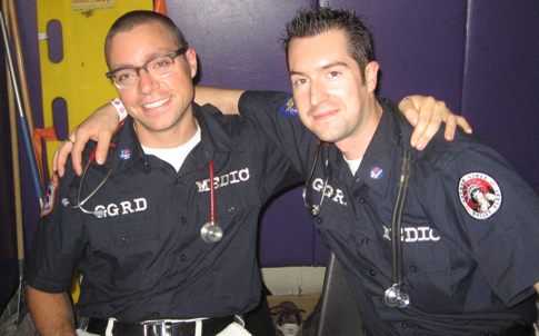 EMTs Andy Provost (right) and John Pearson tend to the wounds of New York's roller derby league, the <br> Gotham Girls [Credit: Genevra Pittman].