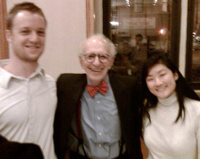 This blurry group photo is courtesy of a cellphone, taken at the 92Y in Manhattan Jan. 29. Left to right: Robert Goodier, Eric Kandel, Jeanette Chang.