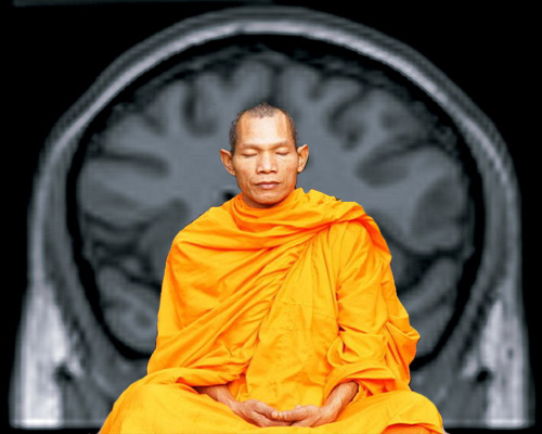 Scanning the brains of trained meditators, like the Buddhist monk pictured here, could help scientists solve mysteries about a major network in our brains. [Credit: Tevaprapas Makklay, P. Read Montague; Wikimedia.org. Compiled by Carina Storrs.]