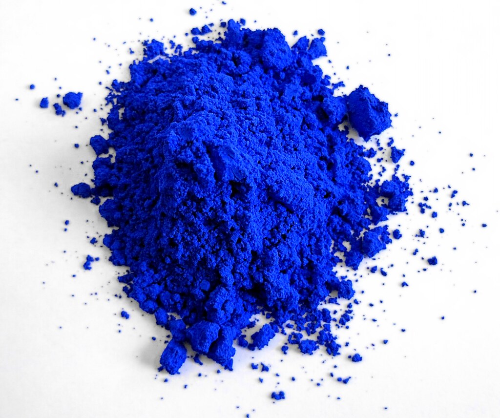Pile of bright blue powder.