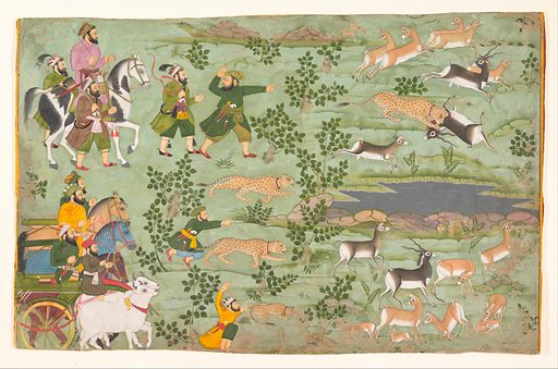 Shah Jahan hunting blackbuck with trained cheetahs