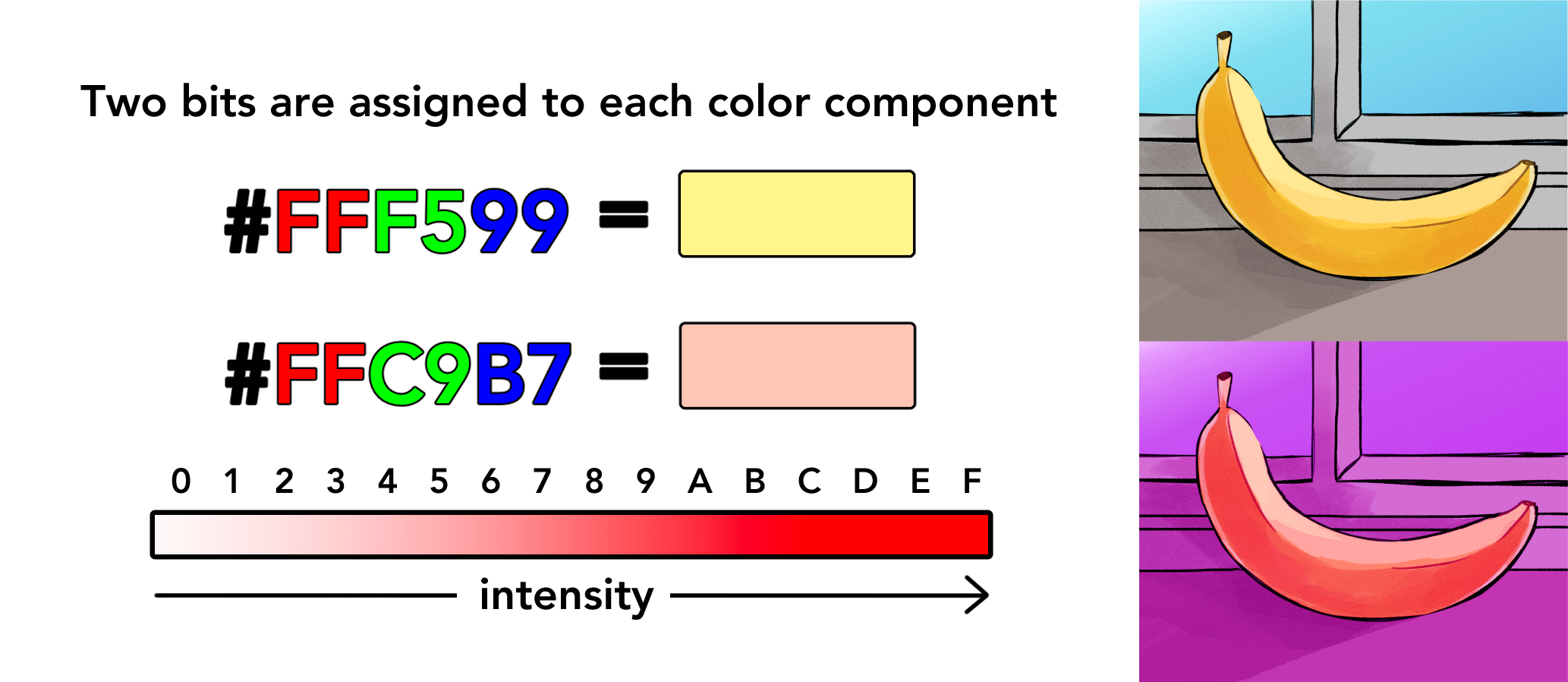 Diagram showing how color is represented in computer code