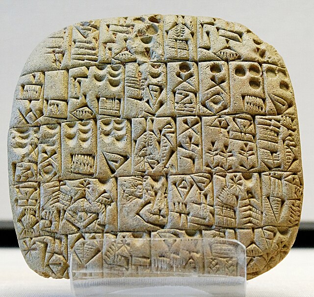 A clay tablet covered in cuneiform writing